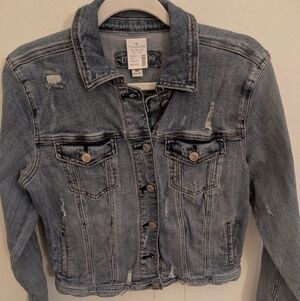 Maurices Women's Light Blue Distressed Jean Jacket